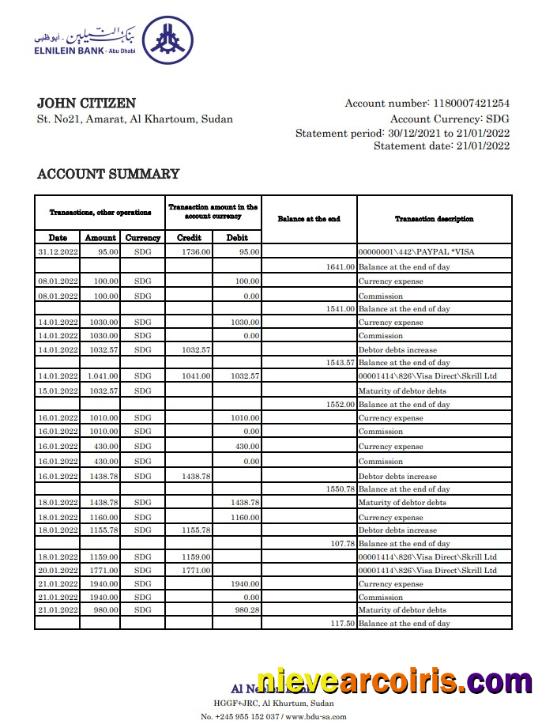 Sudan Al Neelen Bank statement xls